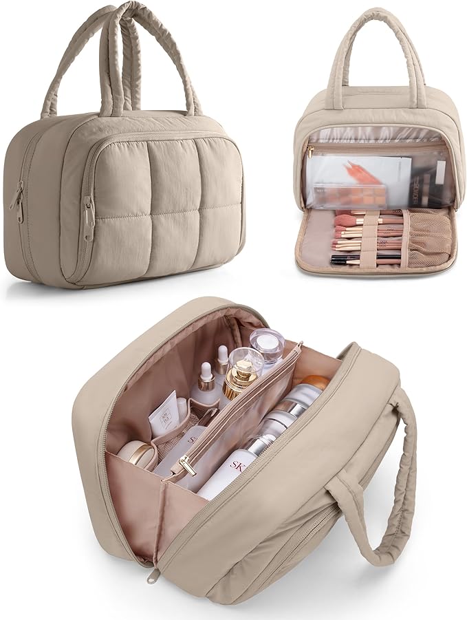 Marscamd Travel Makeup Bag for Women, Medium Size, Puffy Cosmetic Organizer