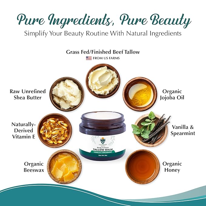 Grass-Fed Beef Tallow Balm for Face & Body - Vanilla & Spearmint - 2oz