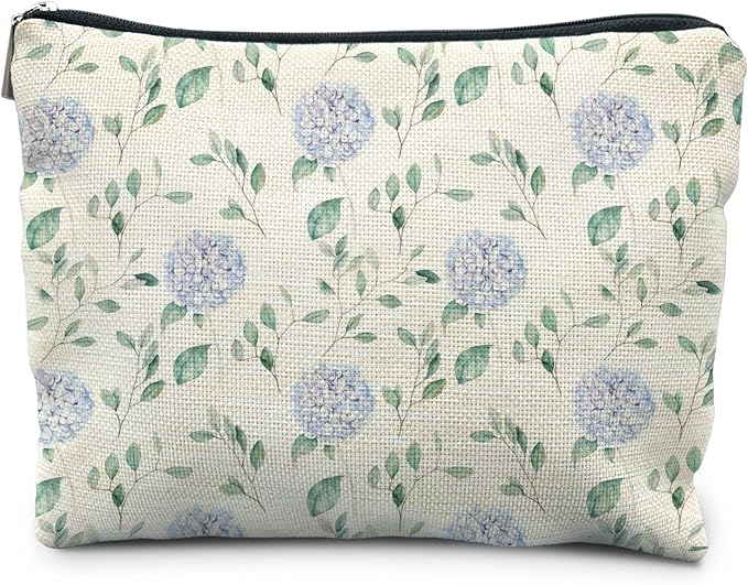 RYYCDOI Blue Hydrangea Floral Makeup Bag - Aesthetic Toiletry Pouch for Women, Hydrangea Gifts
