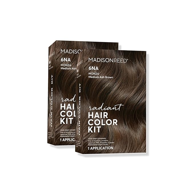 Madison Reed Radiant Hair Color Kit - 6NA Medium Ash Brown with Cool Smoky Undertones (Monza Brown), Permanent Hair Dye, Dimensional Gray Hair Blending | PPD-Free & Ammonia-Free, 2 Pack