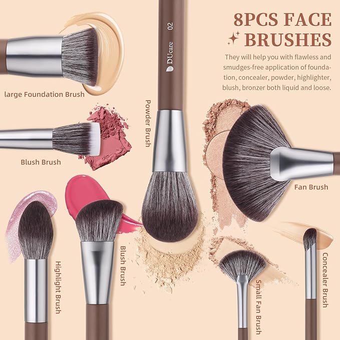 DUcare 22Pcs Makeup Brush Set PRO Makeup Brushes Professional with Bag Premium Synthetic Kabuki Foundation Blending Brush Face Powder Blush Concealers Eye Shadows