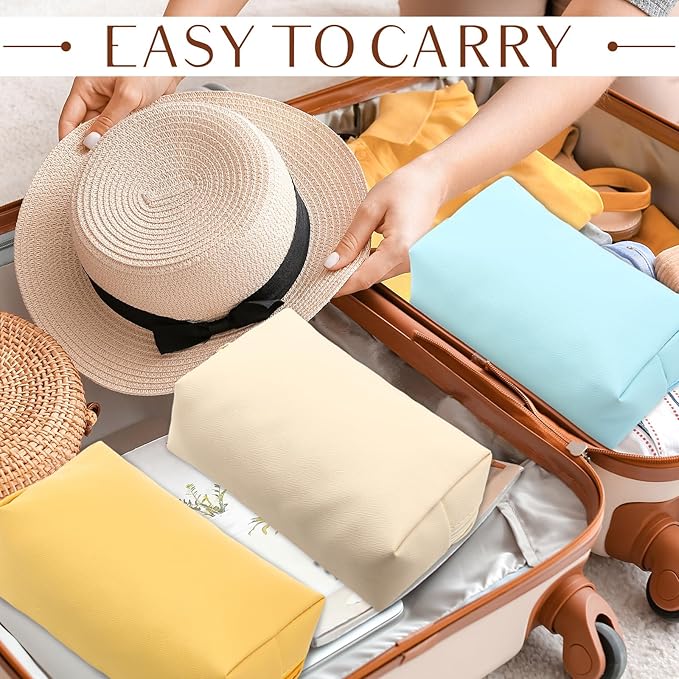 Sanwuta 9 Pcs Makeup Bags Bulk Bridesmaid Proposal Gifts Cosmetic Bags Preppy PU Leather Double Zipper Toiletry Pouch Portable Travel Organizer Case for Women Bachelorette Gift(Macaron Colors)