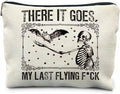 RYYCDOI Halloween Makeup Bag, Goth Skeleton & Bat Design, White, Waterproof Linen Cosmetic Bag for Women