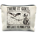 RYYCDOI Halloween Makeup Bag, Goth Skeleton & Bat Design, White, Waterproof Linen Cosmetic Bag for Women
