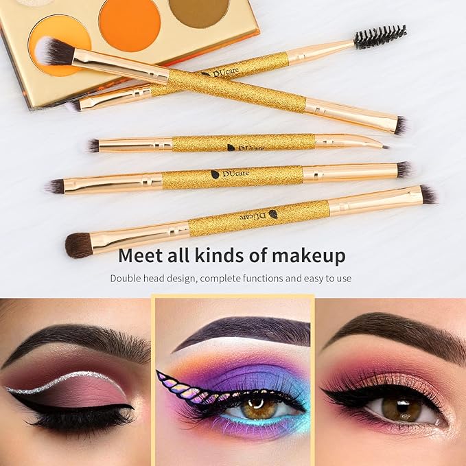 DUcare Eyeshadow Brushes 5pcs Double Sided Eyebrow Brush Makeup Brushes with Soft Synthetic Hairs Double Ended Eyeshadow Brush Set for Eyeshadow, Eyebrow, Eyeliner, Blending