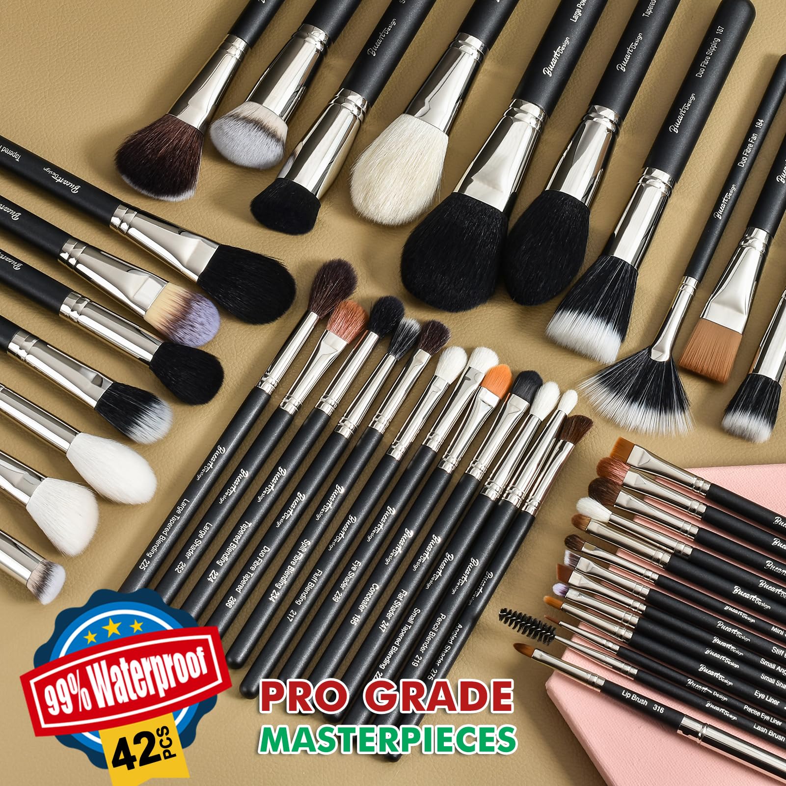 Bueart Design 42Pcs PRO Grade Makeup Brushes Set Ultra Soft Dense Hair