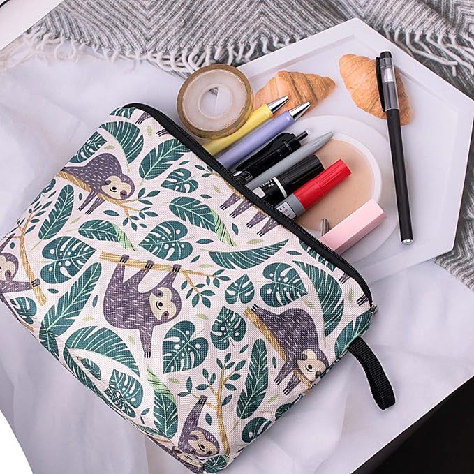 Pebarmnt Cute Animal Lovers Gifts Tropical Sloth Cosmetic Bag Makeup Pouch with Zipper (sloth)