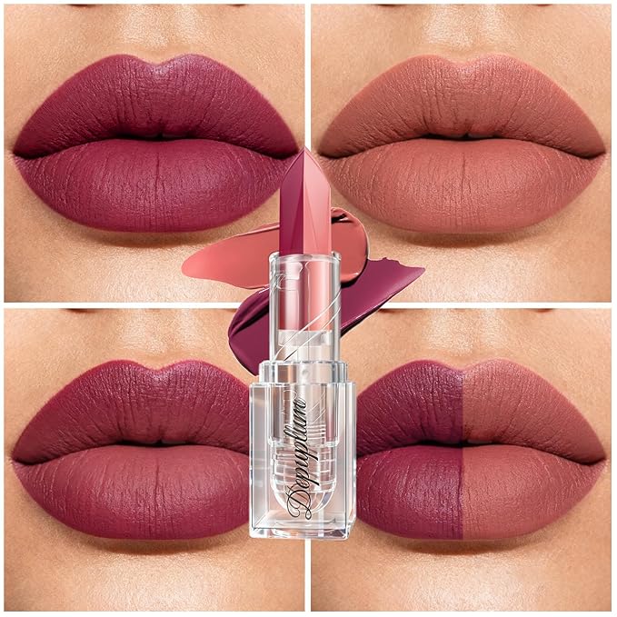 Depuplum Rose Red Lipstick Nude Lipstick Matte Ombre Lips Dual Tone