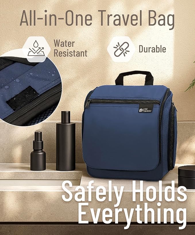DD D&D Wanderlust D&D Hanging Toiletry Bag - Designer Travel Organizer for Makeup and Toiletries for Men and Women - Hang Case for Cosmetics and Toilet Accessories with Metal Swivel Hook