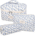 Gosect Makeup Bag Set, Quilted Makeup Bag, Large Floral Cosmetic Bag for Women, Cute Cotton Makeup Bags, Flower Travel Toiletry Organizer Bag (Blue Peacock Flower)