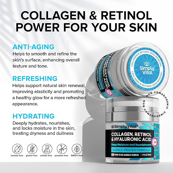 Anti-Aging Face Moisturizer with Retinol, Collagen & Hyaluronic Acid - Moisturizer Face Cream for Women & Men - Visibly Firming & Hydrating Neck Cream - Day & Night Skin Care - 1.7 fl oz