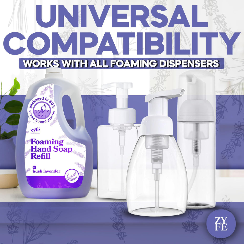 ZYFE Lavender Hand Soap Refills Foam, 64oz Liquid Hand Soap Foam Refill in Recycled Bottle, Natural Handwash Refill with Essential Oils, Biodegradable & Moisturizing