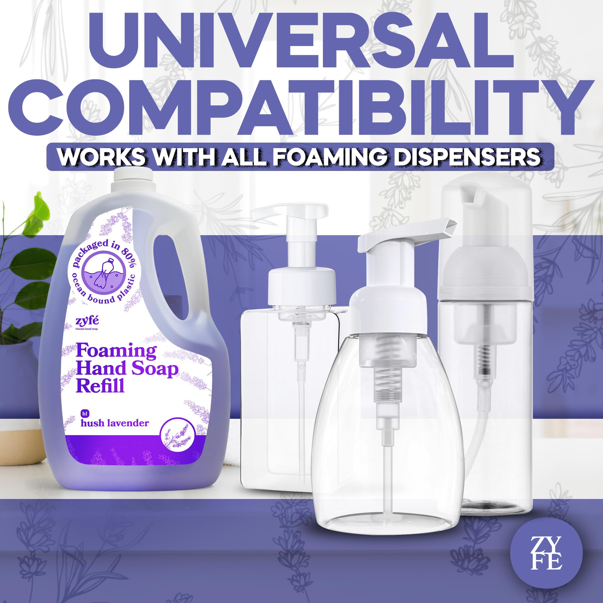 ZYFE Lavender Hand Soap Refills Foam, 64oz Liquid Hand Soap Foam Refill in Recycled Bottle, Natural Handwash Refill with Essential Oils, Biodegradable & Moisturizing