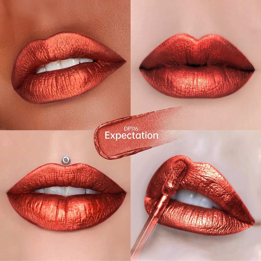 Depuplum Red Lipsticks for Women Metallic Glitter Lipstick Long Lasting