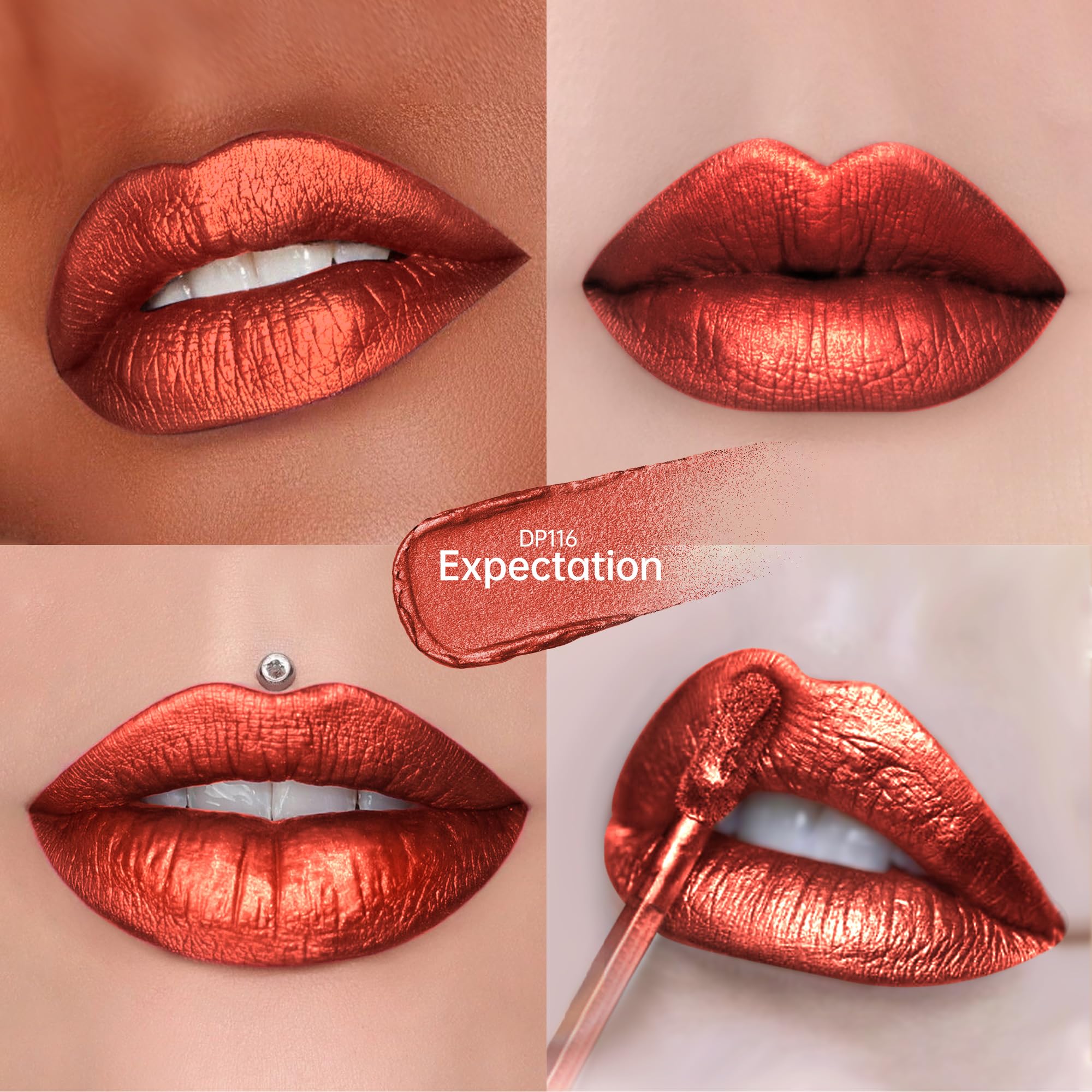 Depuplum Red Lipsticks for Women Metallic Glitter Lipstick Long Lasting