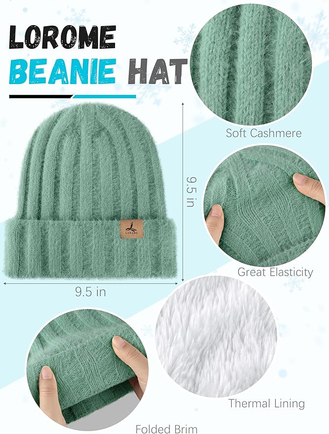 LOROME Winter Beanie Hat Gloves Scarf, Cashmere Hat Gloves Scarf Set Women