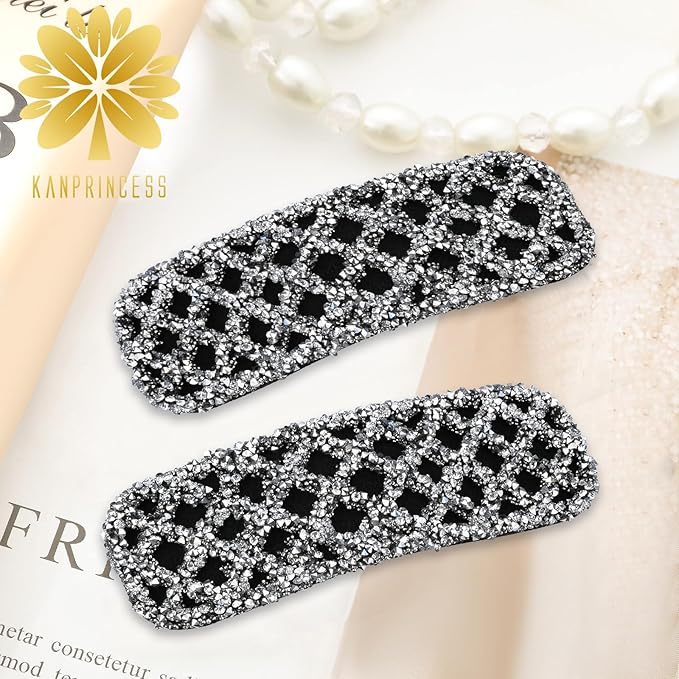 Kanprincess Sparkly Barrettes 2-Pack, Rhinestone Hair Clips for Women