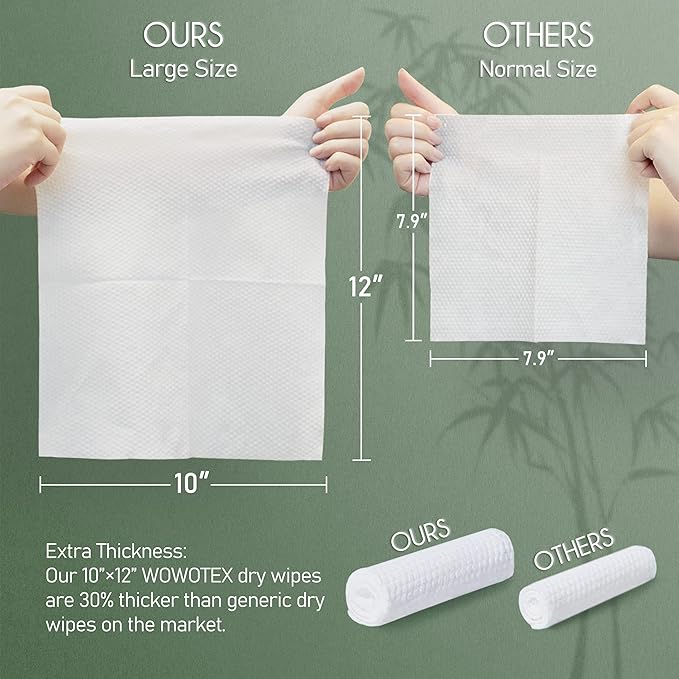 WOWOTEX Bamboo Viscose Disposable Face Towel Biodegradable Large Dry Face Wipes 60 Count Extra Thick Soft Clean Facial Towels for Sensitive Skin, Makeup Removing, Facial Cleansing, Nursing, Travel