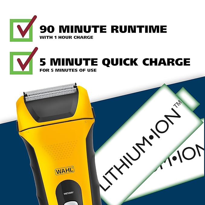 Wahl Lifeproof Lithium Ion Foil Shaver – Waterproof Rechargeable Electric Razor with Precision Trimmer for Men’s Beard Shaving, Trimming, & Grooming with Quick Charge – Model 7061-100