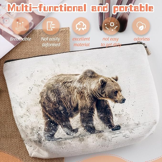 Scribesense Makeup Bag Travel Cosmetic Bags Small Makeup Case Waterproof Zipper Pouch for Women Girls 7X9inches - Bear'S Journey in A Misty Watercolor Landscape
