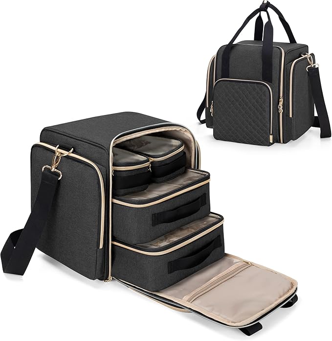 LUXJA Travel Makeup Bag with 4 Inner Removable Makeup Cases, Black