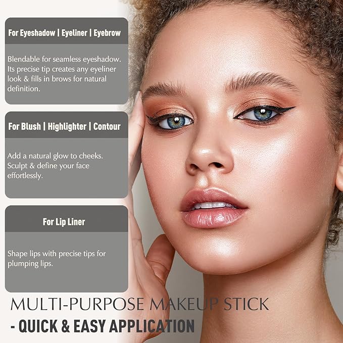 Eyeshadow Stick, Caramel Matte Cream Eyeshadow Long-Lasting Crease-Proof Neutral Eye Shadow Eyeliner Pencil High Pigmented Highlighter Makeup Crayon with Blending Brush & Built-in Sharpener