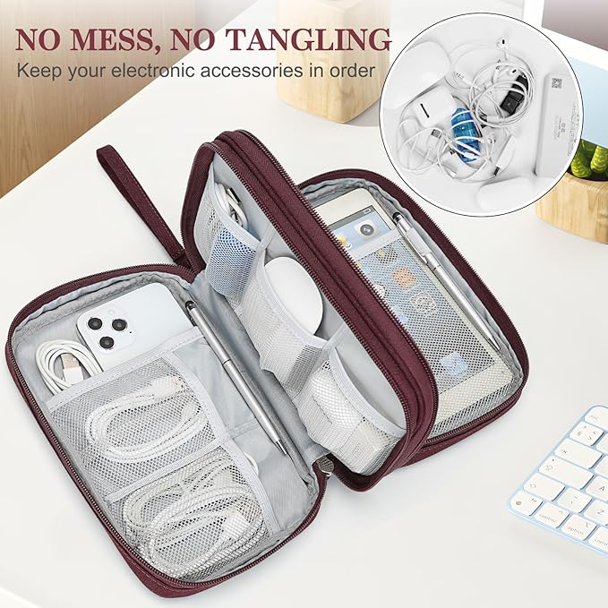 FYY Electronic Organizer, Travel Tech Pouch Bag, Large, Wine Red