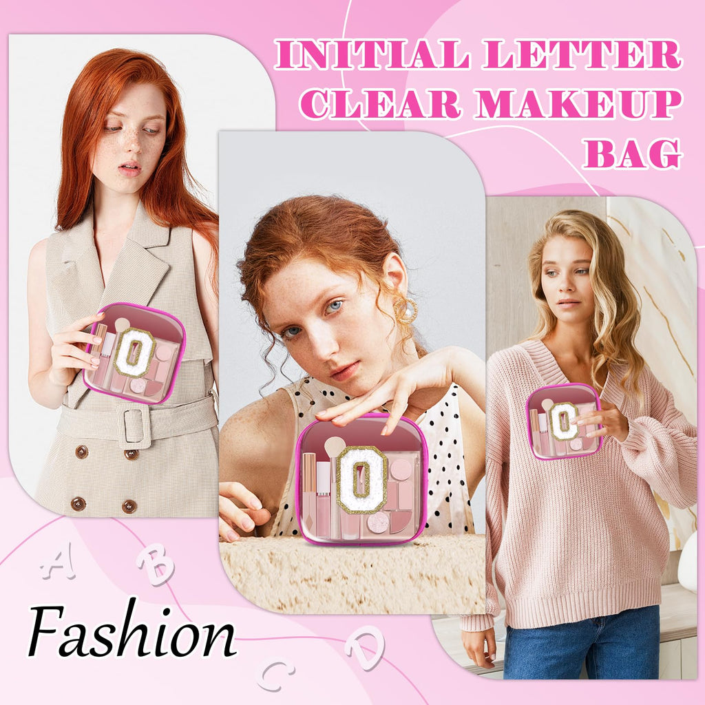 Personalized Initial Letter Clear Preppy Makeup Bag,Mini Nylon Chenille Letter Cosmetic Bag Cute Zipper Pouch Coin Purse for Teen Girls,Portable TSA Approved Travel Essentials Bag Gift for Women,O