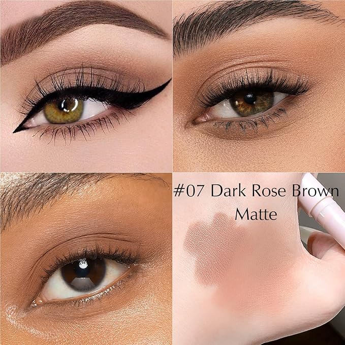 Wugbc Matte Eyeshadow Stick, Dark Rose Brown Cream Eye Shadow Long-Lasting Crease-Proof Eyeliner Pencil High Pigmented Neutral Highlighter Makeup Crayon with Blending Brush & Built-in Sharpener