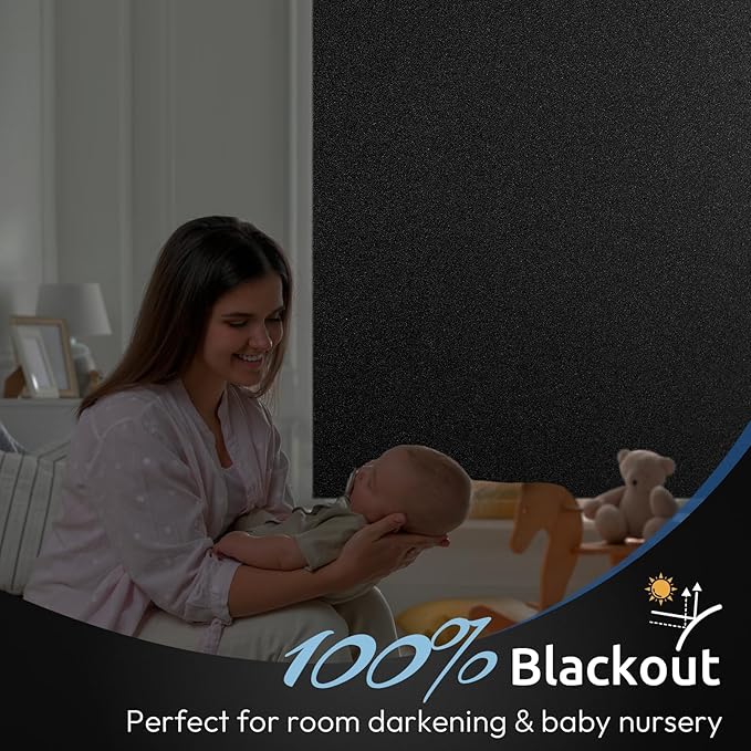 rabbitgoo Blackout Window Film, Sun Heat Blocking Privacy Cover for Glass, Removable Opaque Room Darkening Dark Black Out Window Covers Tint Shades for Home Day Sleep Light Blocker 35.4 x 78.7 Inches