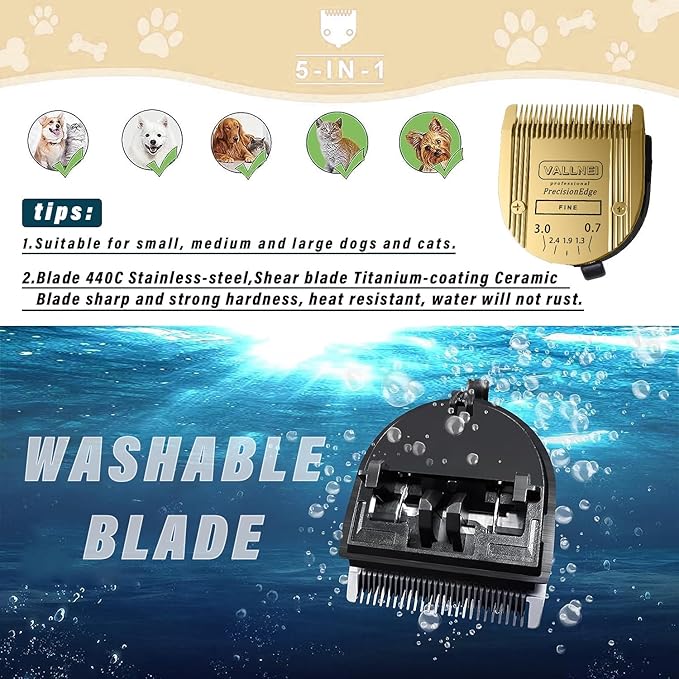 VALLNEI [2 Pack] 5-in-1 Replacement Clipper Blade, Detachable & Adjustable Dog Grooming Blade Compatible with Wahl Arco, Bravura, Chromado, Creativa, Figura, Motion & SuperGroom (Gold)