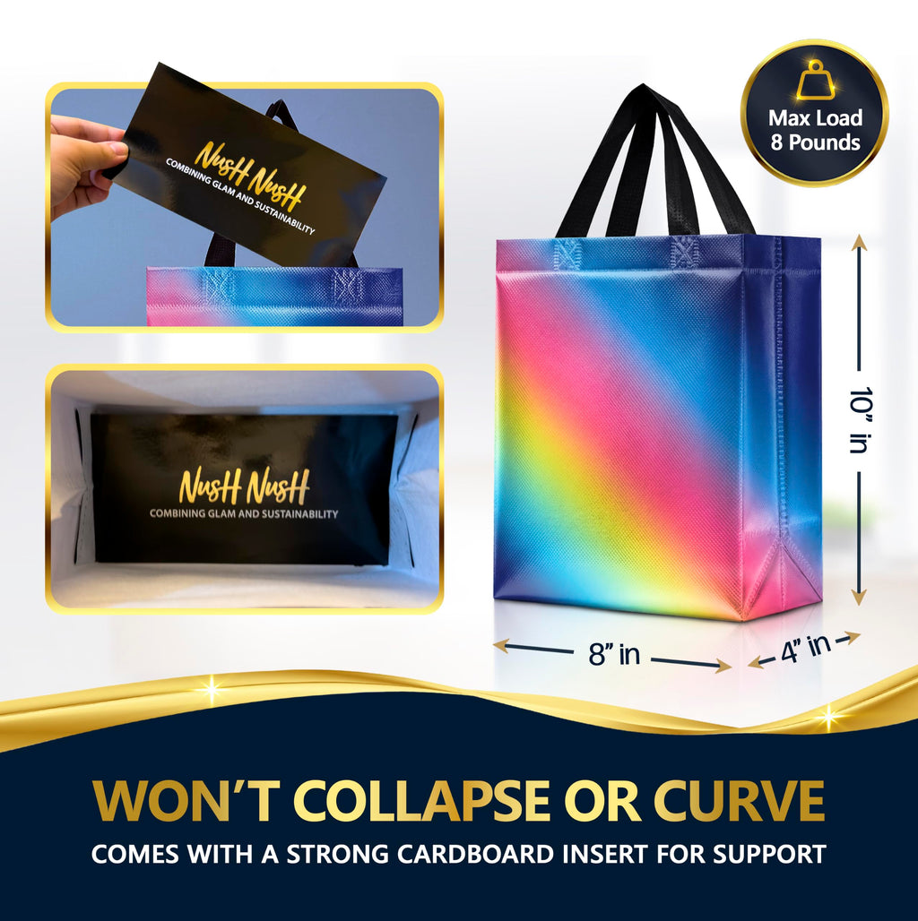 Nush Nush Medium Rainbow Gradient Mix Gift Bags, 8 x 4 x 10, Set of 12