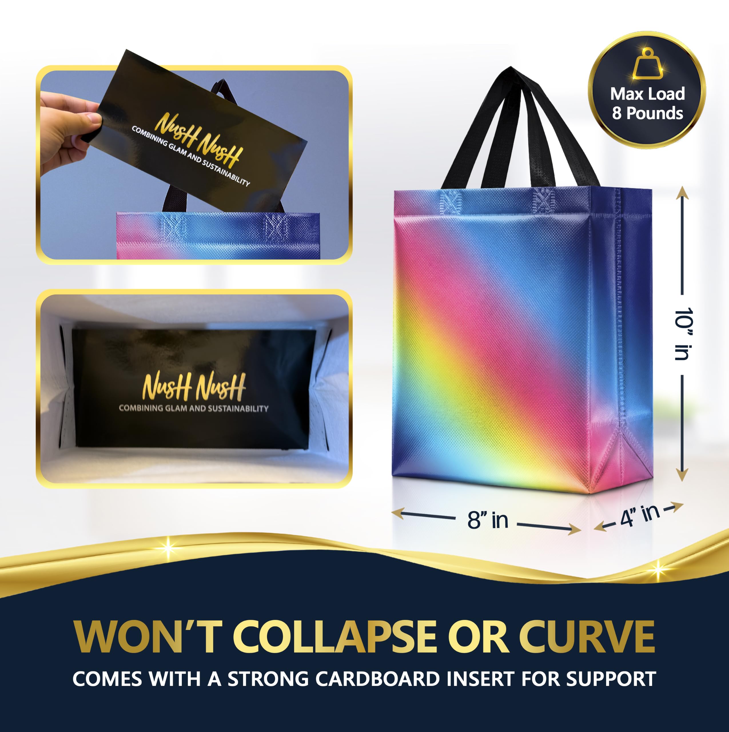 Nush Nush Medium Rainbow Gradient Mix Gift Bags, 8 x 4 x 10, Set of 12