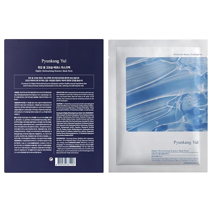 Pyunkang Yul PKY Highly Moisturizing Mask Pack for Strong Hydration, Refresing Essence-like finish, Ceramide for Skin Barrier, Low-Irritation, Korean Skincare, (10 pcs)