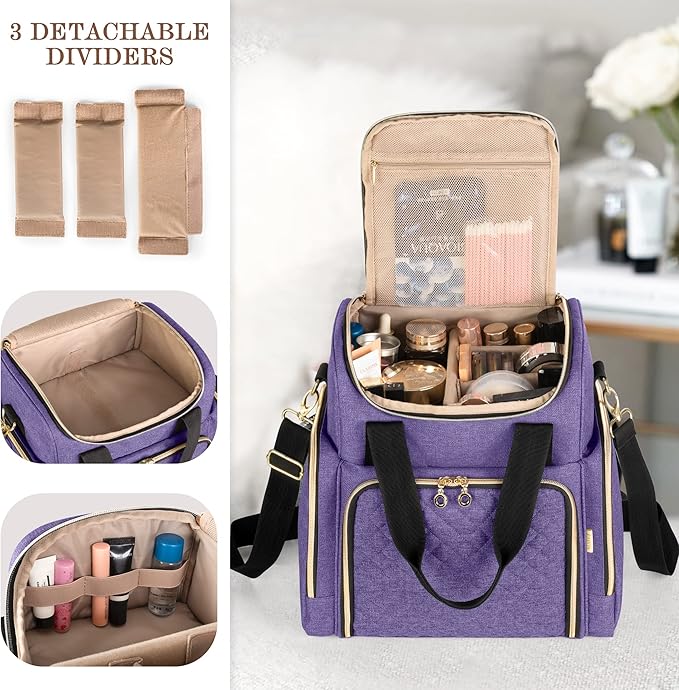 LUXJA Travel Makeup Bag with 2 Removable Makeup Cases, Purple