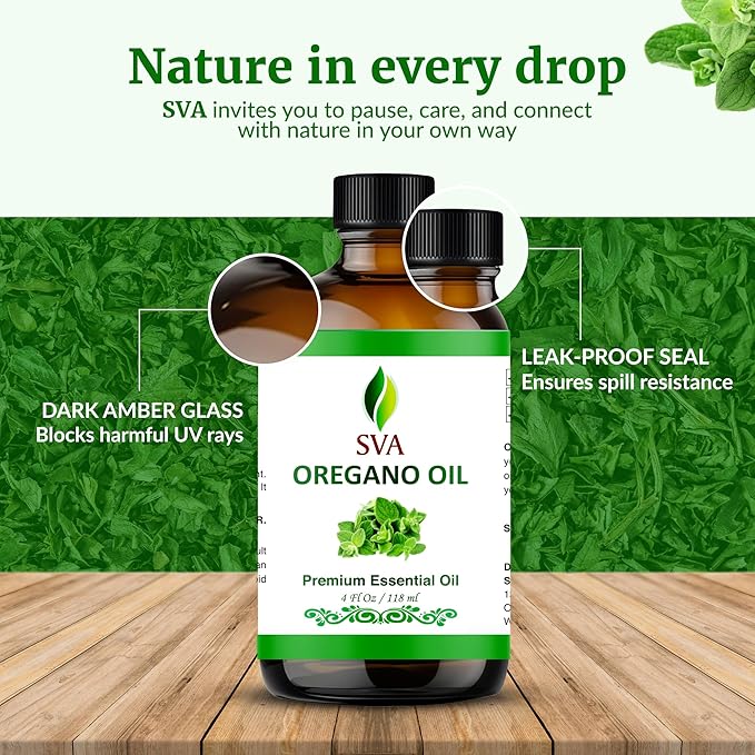 SVA Oregano Essential Oil 4 Fl Oz – for Diffuser, Skin & Hair Care – Ideal for Massage & DIY Blends – with Dropper