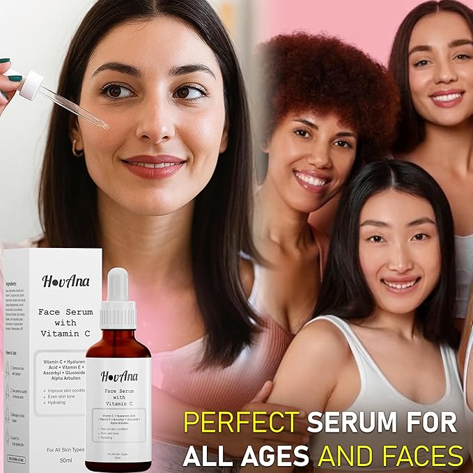 Vitamin C Brightening Face Serum with Hyaluronic Acid & Vitamin E – Lightweight Hydrating Facial Serum for Even-Looking Skin Tone, All Skin Types, 50ml