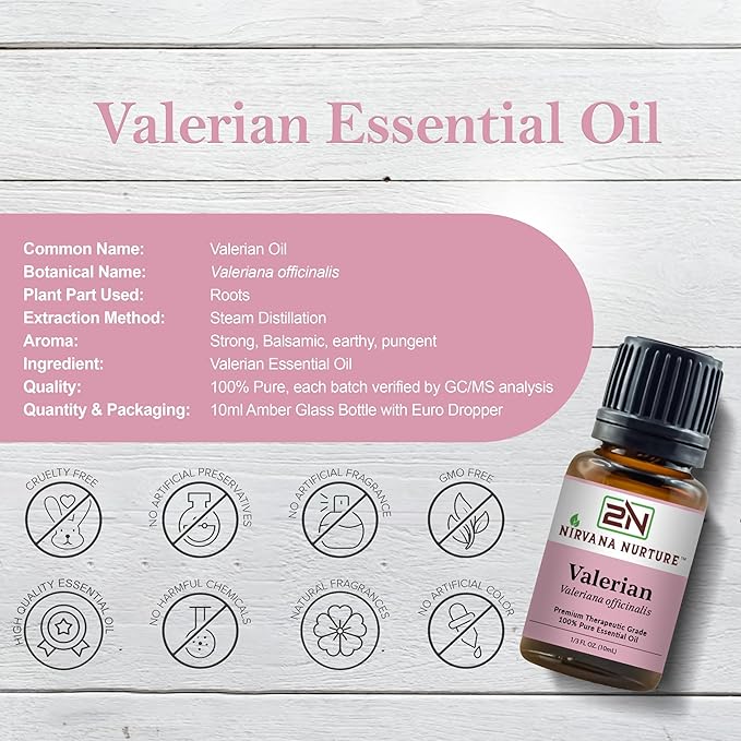 Nirvana Nurture Valerian Essential Oil, 100% Pure Undiluted, Aromatherapy Oil for Diffuser, Hair & Skin Care