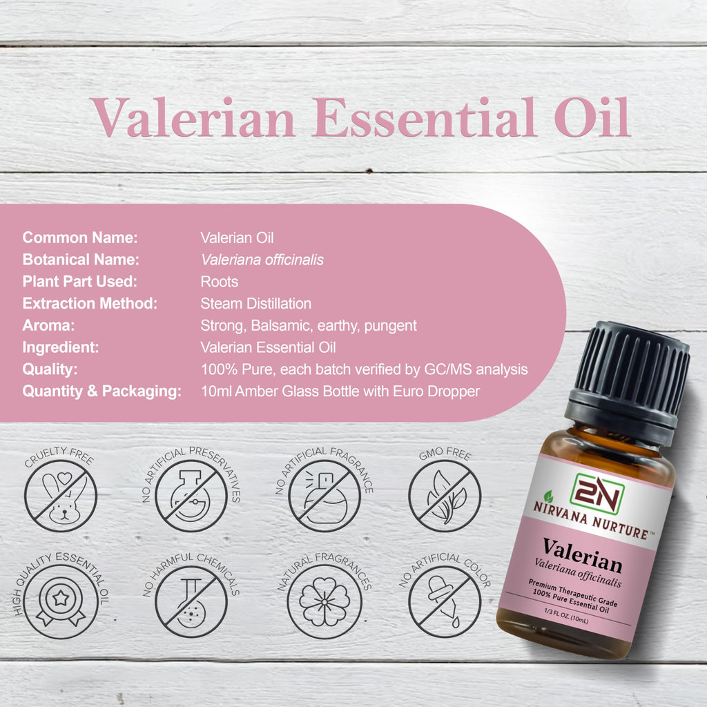 Nirvana Nurture Valerian Essential Oil, 100% Pure Undiluted, Aromatherapy Oil for Diffuser, Hair & Skin Care