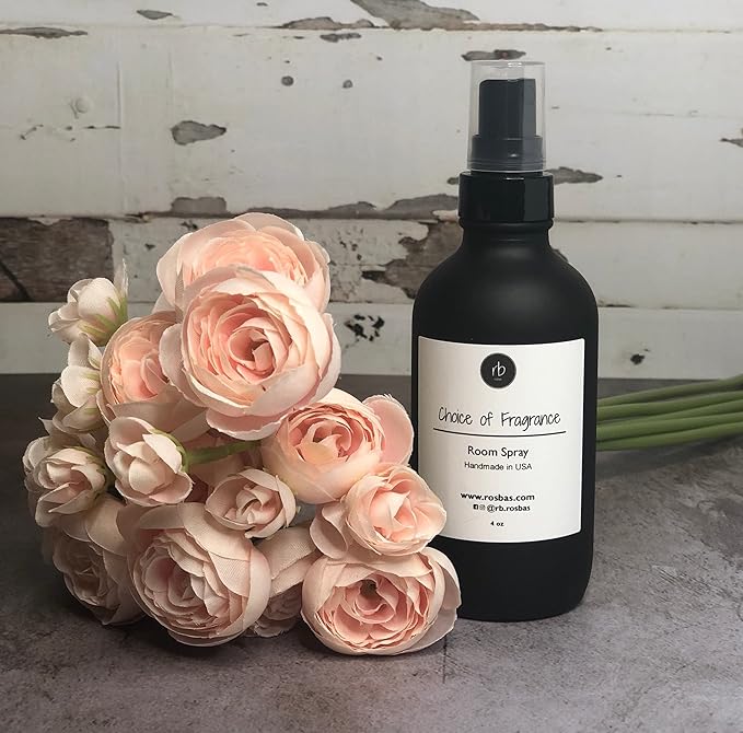 rosbas Vanilla Room Spray in Drawstring Cotton Bag - Black Glass Bottle - Handcrafted in USA - Long Lasting Home Fragrance Mist - Non-Toxic & Phthalate Free - 4 fl oz