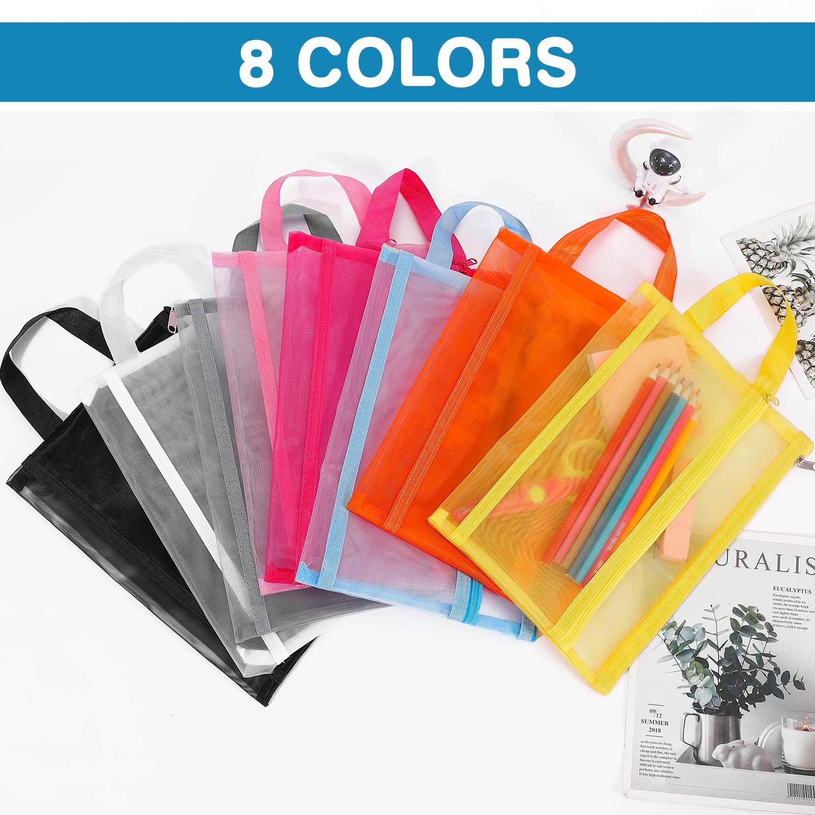 Fassave 6 Pack Mesh Zipper Pouch Bags, Double Layer Nylon Pouch with Handle for Office Travel Organization (Pink, A4)