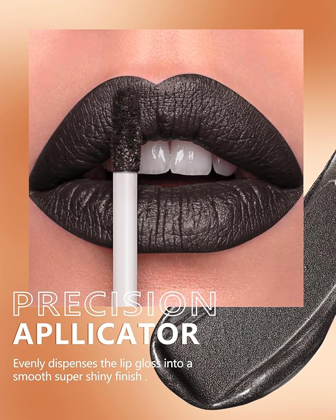 MAKI YIKA Metallic Glitter Lipstick for Women Black Lipsticks Long Lasting