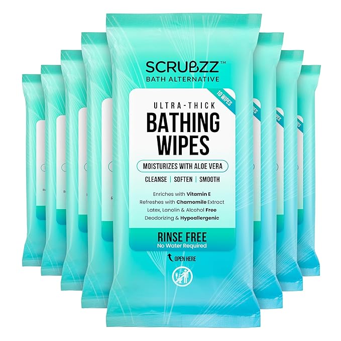 Extra Large Body Wipes for Adults Bathing No Rinse - 80 Ultra Thick Disposable Shower Wipes for Men, Women & Elderly - Great for Gym, Camping, Post Surgery