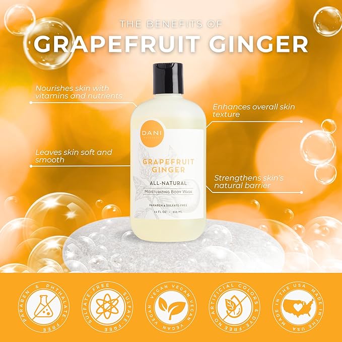 DANI Naturals Grapefruit Ginger Body Wash, Sulfate-Free and Vegan, 12 fl oz