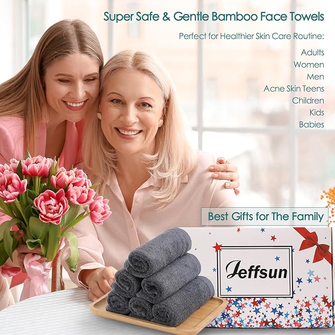 Face Washcloths 12 Pack,Womens Reusable Makeup Remover Towel,10''x10'',Grey