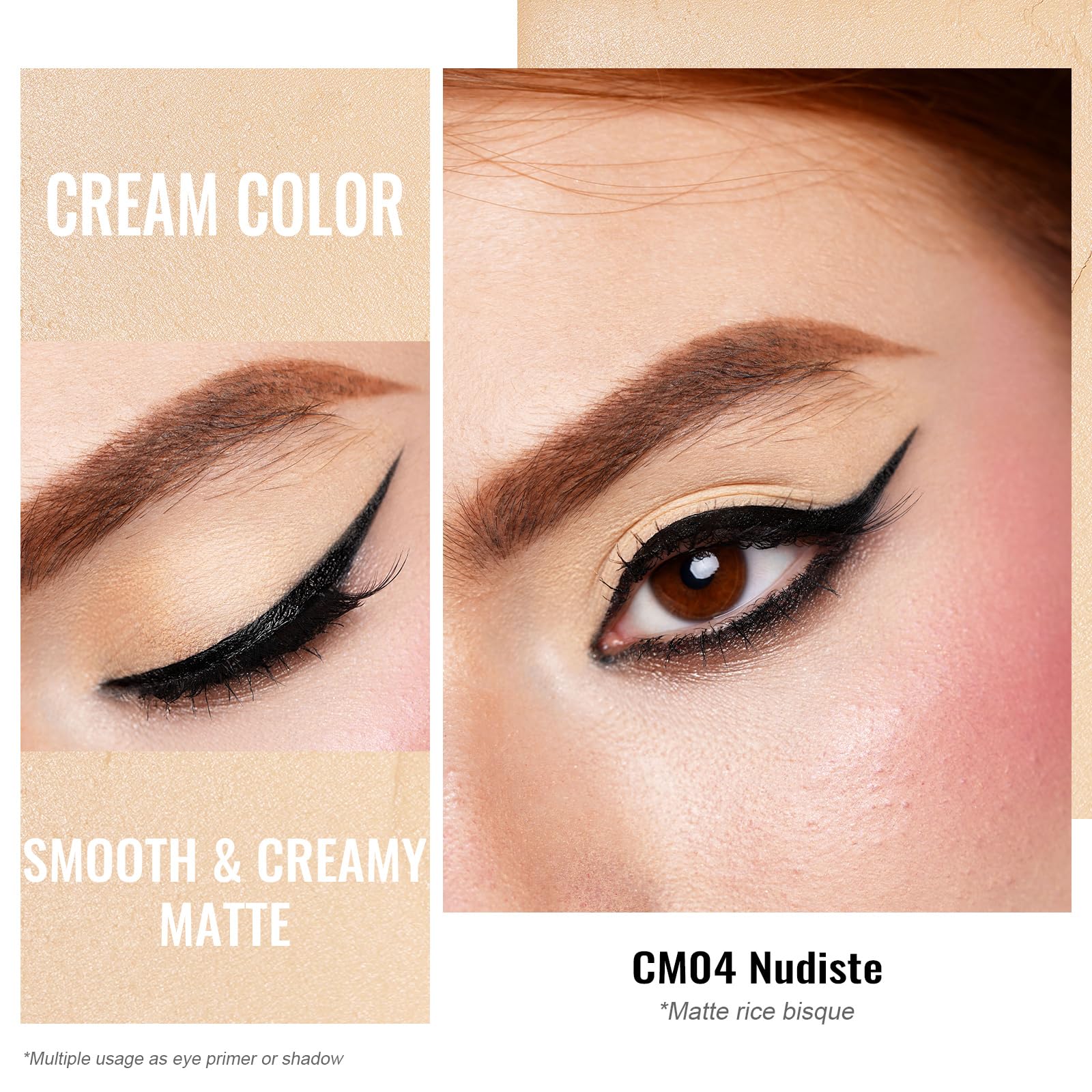 Oulac Matte Eyeshadow 3-in-1 Eyeshadow Eye Primer&Eyeliner Highly Pigmented Waterproof Smudge-proof Long Lasting Wear Smooth&Blendable Formula for Natural Look,Vegan & Cruelty-Free CM04