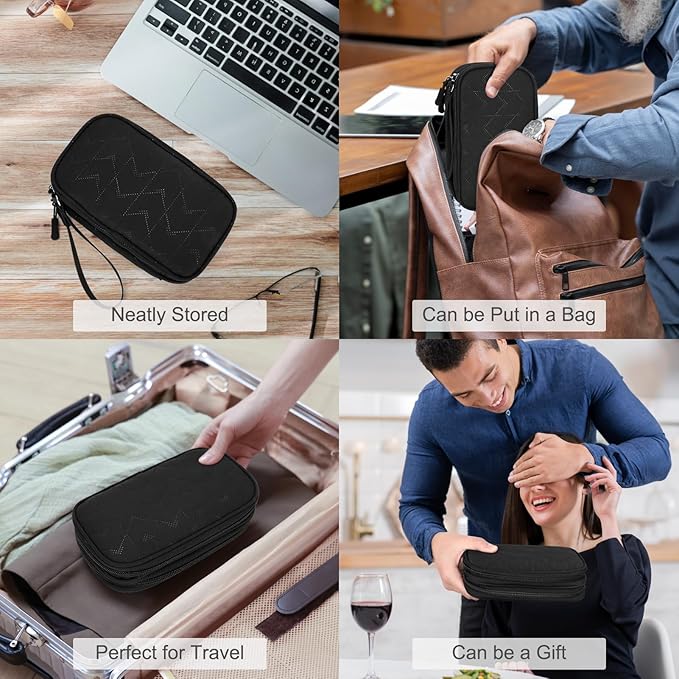 FYY Electronic Organizer, Travel Tech Pouch, Cable Organizer Black Quilted