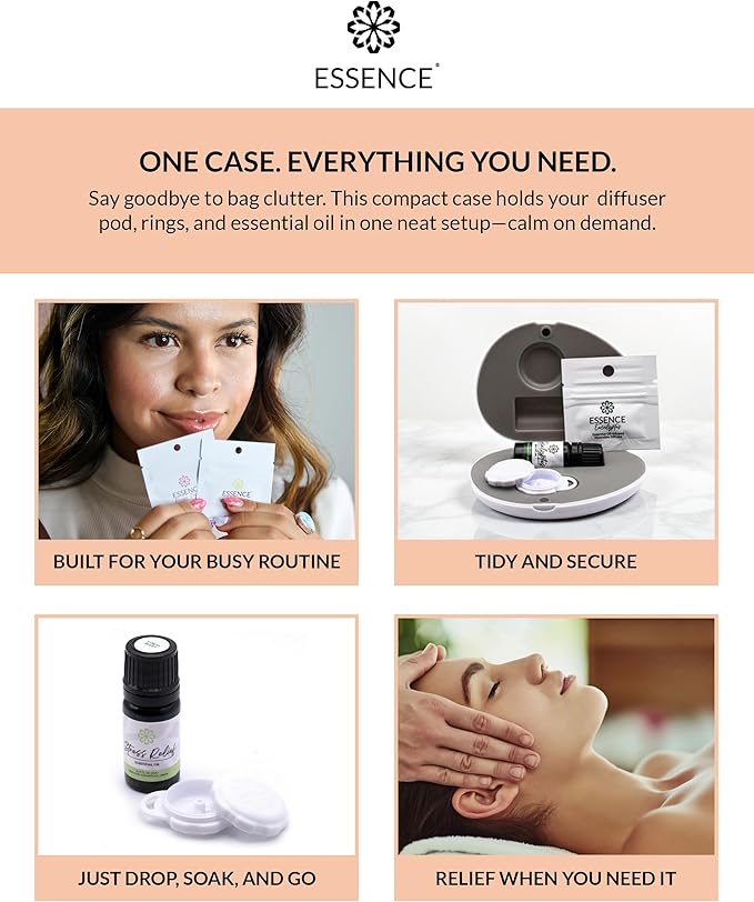 Essence Pearl Travel Case | Immunity Essential Oil | Aromatherapy Nasal Diffuser & Essential Oil Carrying Case | Eucalyptus, Lemon & Peppermint Blend | Travel-Friendly Kit | White Pod