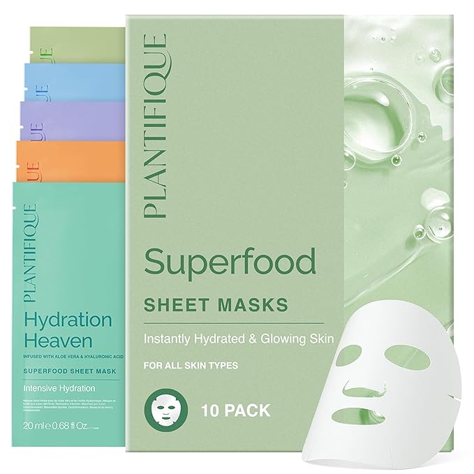 PLANTIFIQUE Korean Face Sheet Mask - Hydrate, Calm, Even Skin Tone, 10 Pack