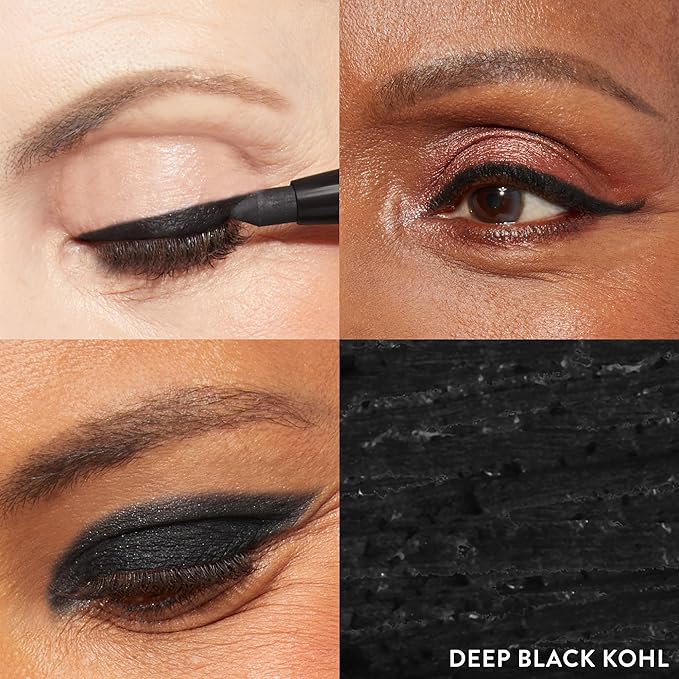 LAURA GELLER NEW YORK Kajal Longwear Kohl Eyeliner Pencil – Deep Black – Smooth, Blendable Application, Long-Wearing, Non-Creasing – Infused with Caffeine & Vitamin E – Built-In Sharpener
